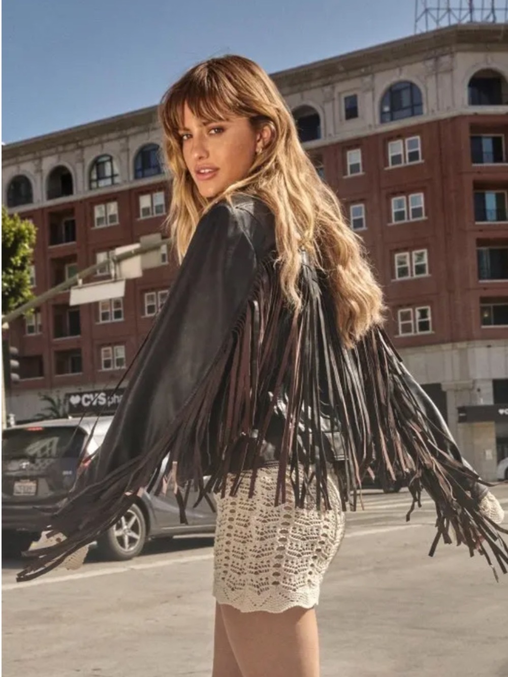 Nasty Gal Real Leather Fringed Festival Jacket Moon & Stars Brown & Black Size 6